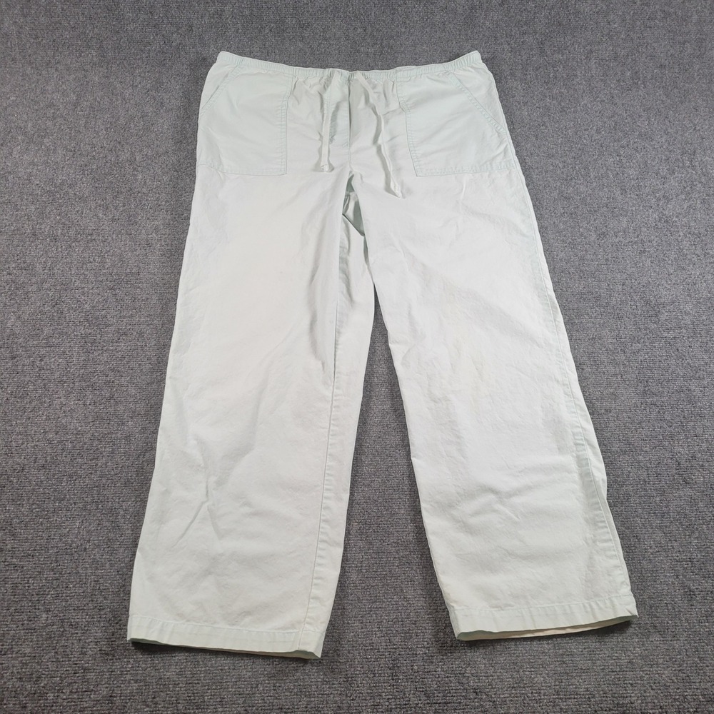 Vintage L.L. Bean Pants Women L M/Tall Mint Green Cotton Drawstring Wide Leg 80s
